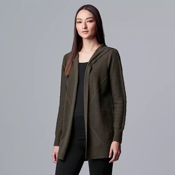 Simply Vera Vera Wang open front cardigan w/ hood pockets earthy brown EUC sz L - Picture 1 of 11